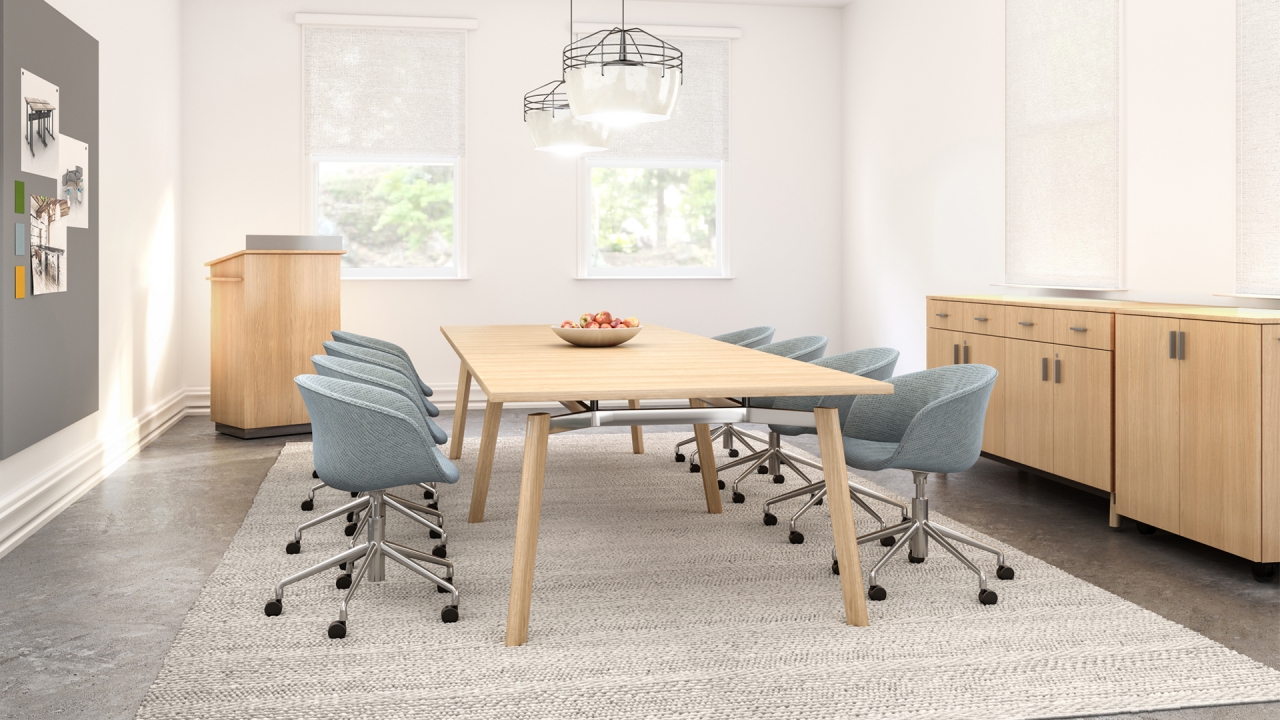 Liguori conference table with wood and aluminum mix in New York boardroom