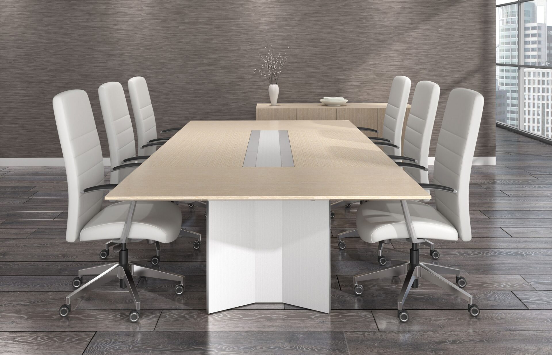 One10 conference table with inlay and media lectern in NYC boardroom