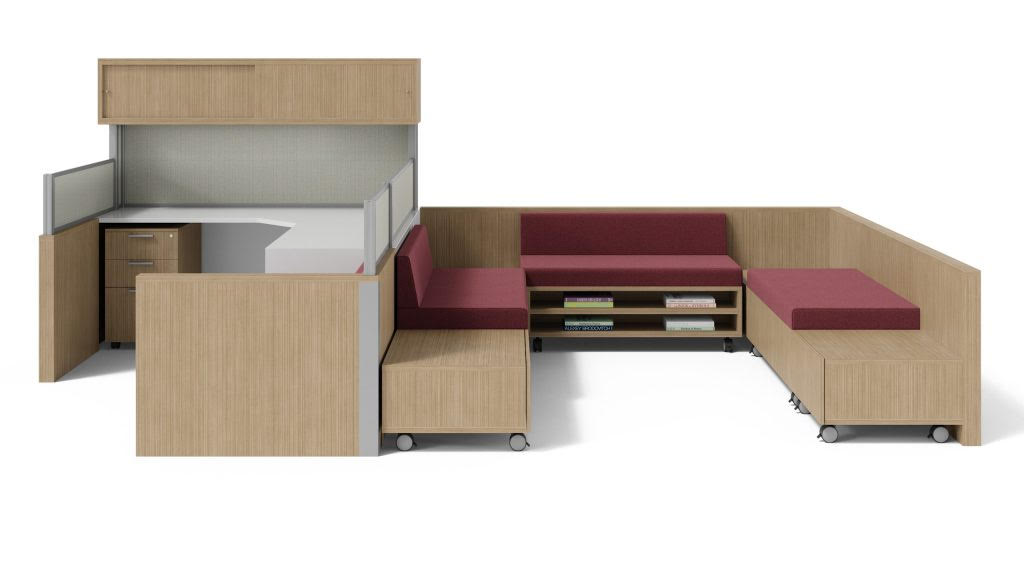 modular office space with couch