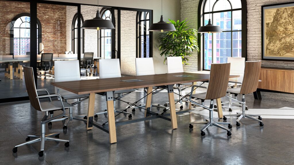 Adventure conference table – mixed wood and metal meeting table in NYC