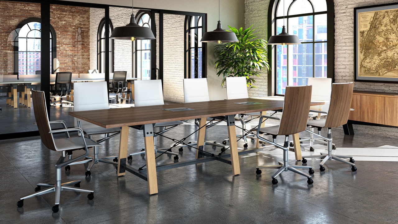 Adventure conference table – mixed wood and metal meeting table in NYC