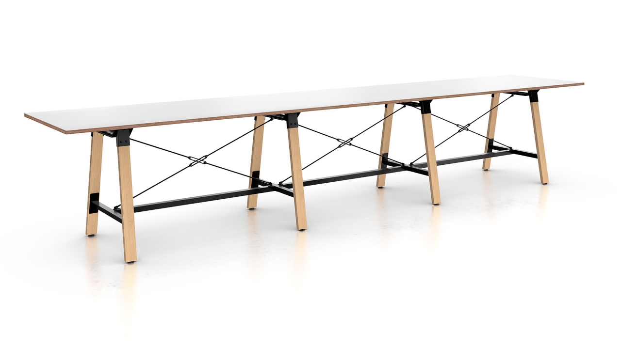 Enwork Adventure conference table with metal base and wood top in NYC office