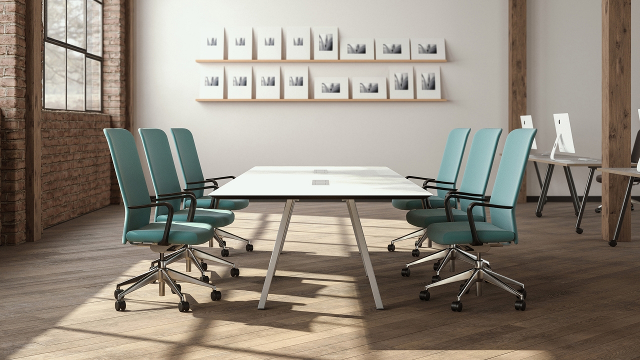 Sawhorse training tables with casters and wire management in NYC
