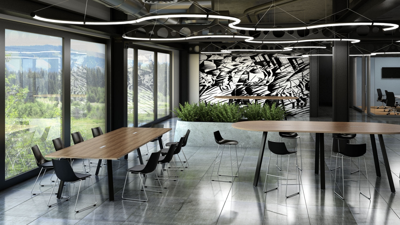Sawhorse conference table with metal legs and wood top in NYC office