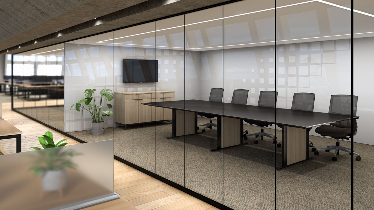 Solano conference table with angular aluminum base in NYC office