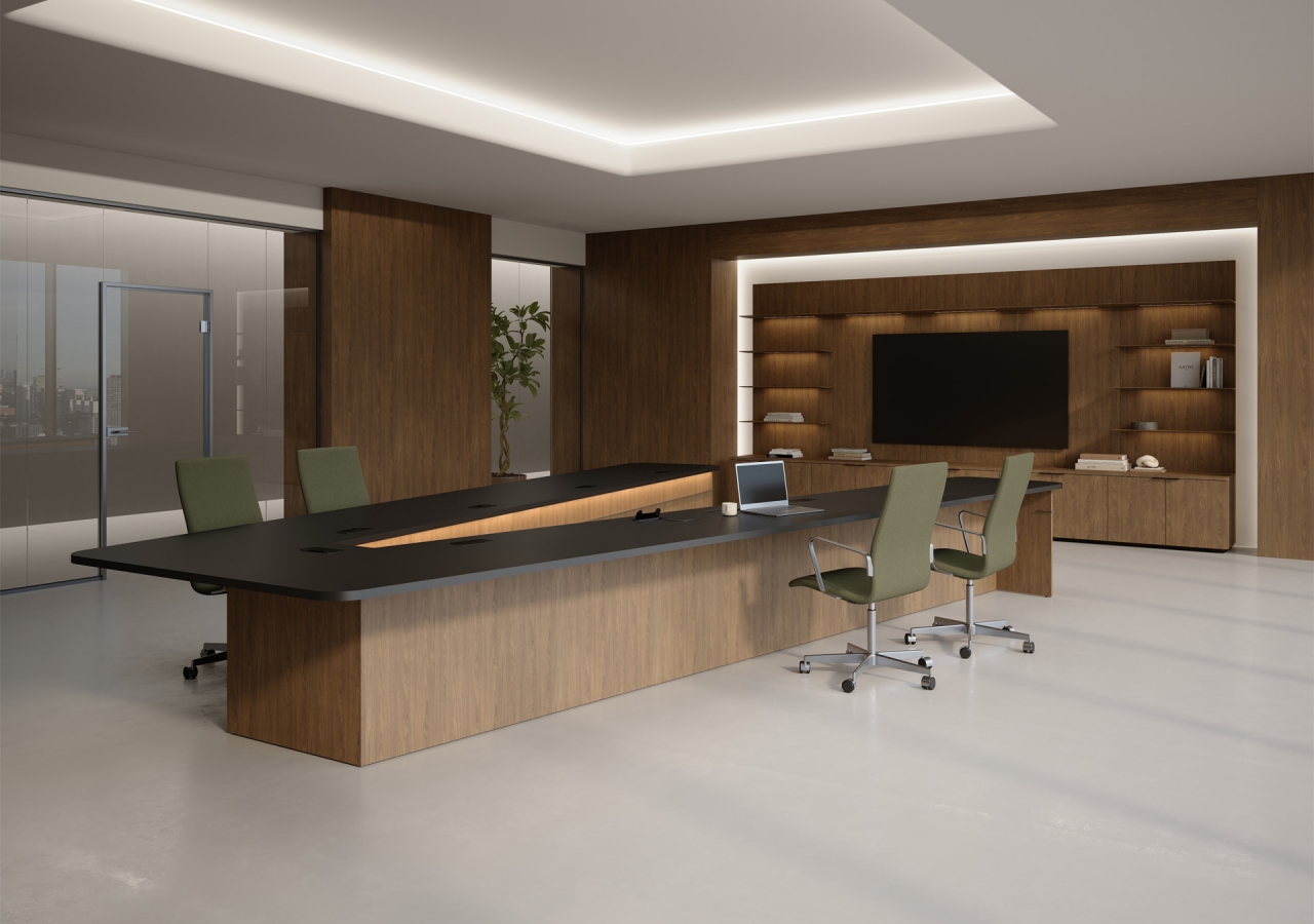 VOU O-shaped conference table with LED lighting in New York office