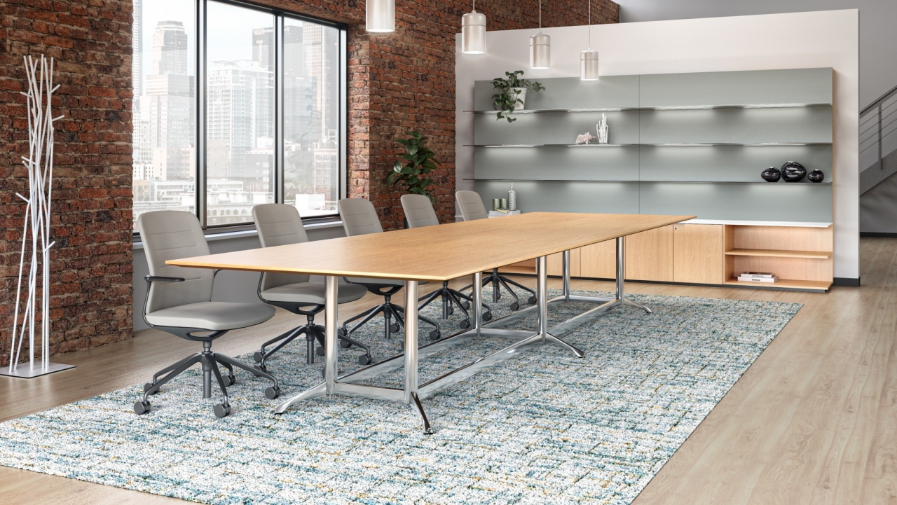 Zori conference table with polished aluminum footer in New York office