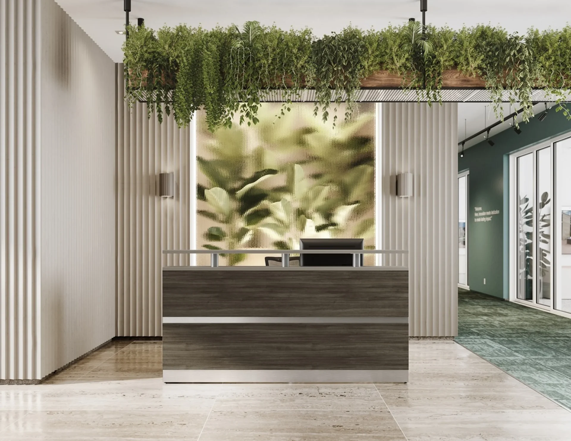 3K reception desk with sleek contemporary design in a NYC office lobby