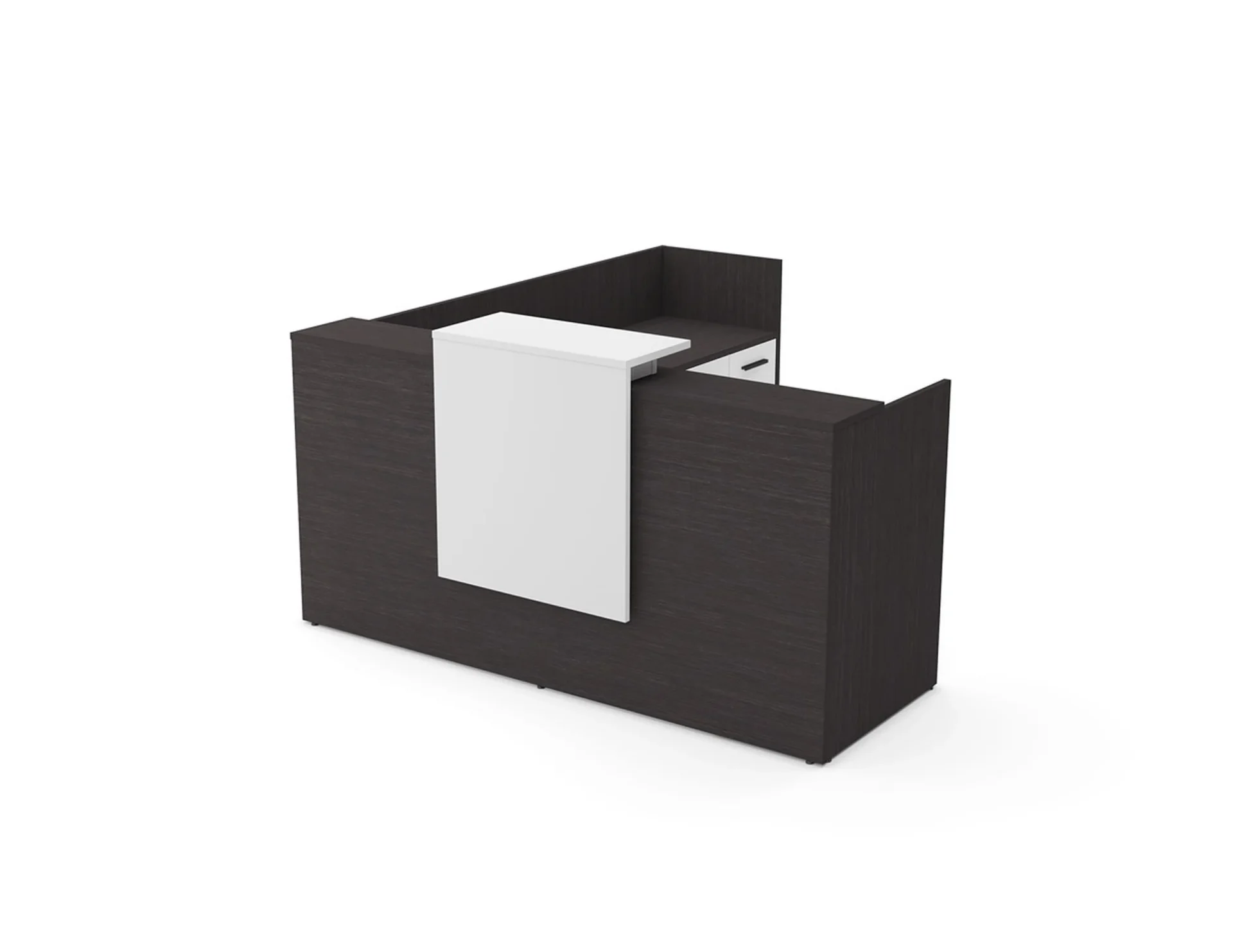 Gallery reception desk in a small modern office lobby