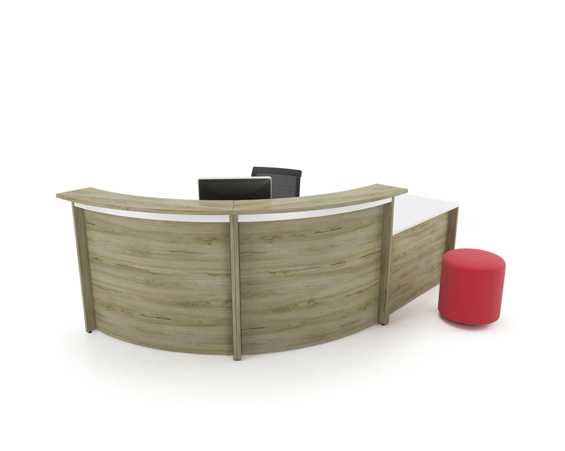 RZ reception desk with laminate and metal finishes in a NYC lobby